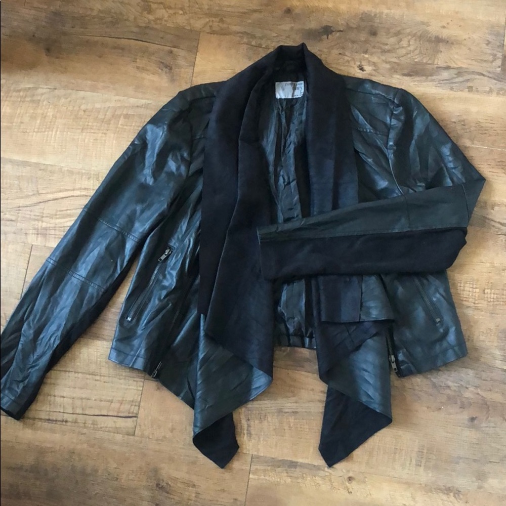 Leather Jacket with Removable Drape Design